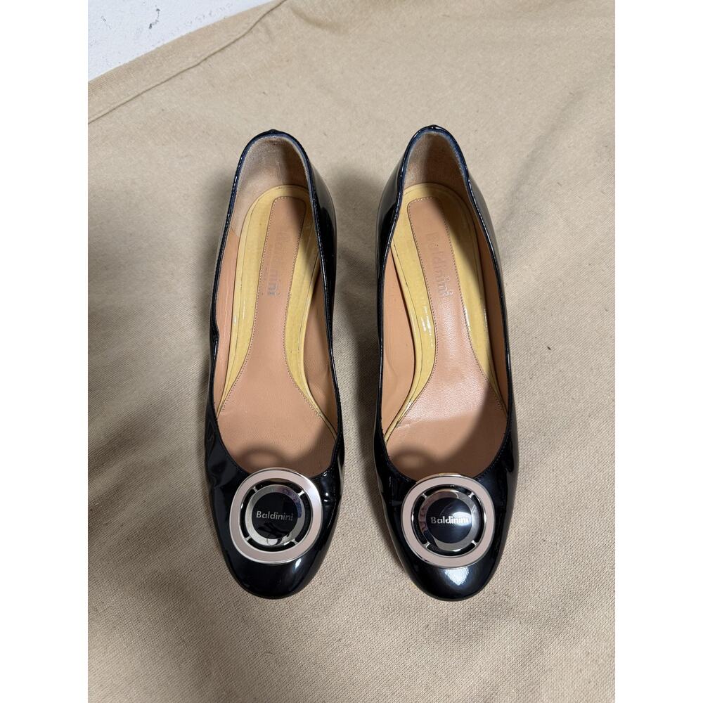 Baldinini Shoes Womens Size 6 Black Patent Leather Block Heel Pumps Made Italy